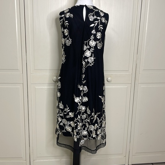 Roz & Ali Womens Black Floral Embroidered Stitched Sheath Dress Size 14 - Picture 7 of 12